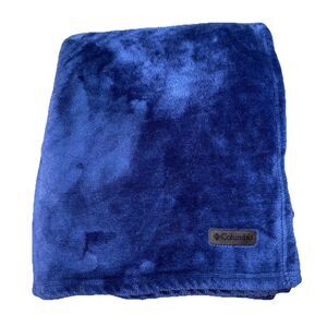 Columbia Super Soft Plush Throw Blanket Blue 50" x 60" Microfiber Fleece Relax